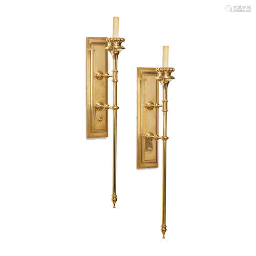 A Pair American Neoclassical Style Brass and Glass Sconces