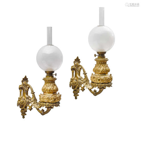 A Pair of Victorian Gilt Bronze And Metal and Glass Sconces  19th century