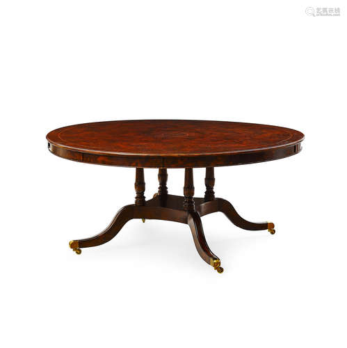 A Regency Style Burled Walnut Extension Dining Table   Maitland Smith, 20th century