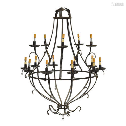 A Weathered Iron Two Tier Chandelier  20th/21st century