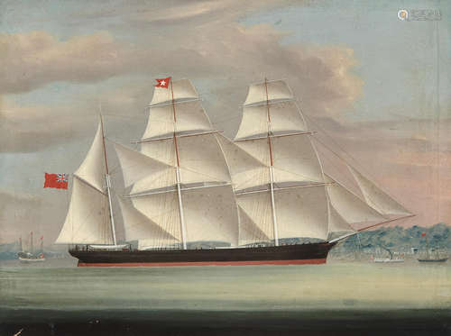 Anglo-Chinese School(19th Century) A British clipper ship offshore with an American paddle steamer behind 17 3/4 x 23 1/2in (45 x 60cm)