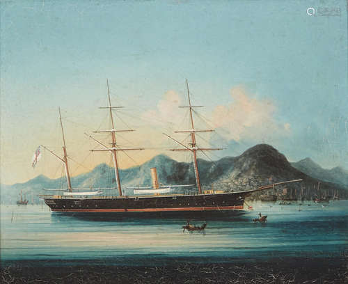 Anglo-Chinese School(19th Century) The H. M. S. Growler, four guns off Hong Kong 13 x 16in (33.1 x 40.7cm)