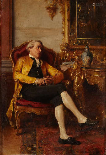 Gustav Holweg(Austrian, 1855-1890) A seated gentleman in an elegant interior 9 1/2 x 6 3/4in (24.2 x 17.2cm)