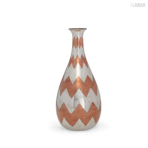 A Luc Lanel for Christofle Dinanderie Vase  Circa 1930Stamped CHRISTOFLE B13 I.height 9 3/4in (24.7cm); diameter 4 1/4in (10.7cm)