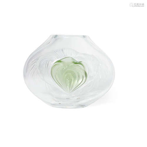 A René Lalique Molded and Frosted Glass Vase: Tresses  1998Incised Lalique France 69/99.height 9in (22.8cm); width 11in (27.9cm); depth 7in (17.7cm)