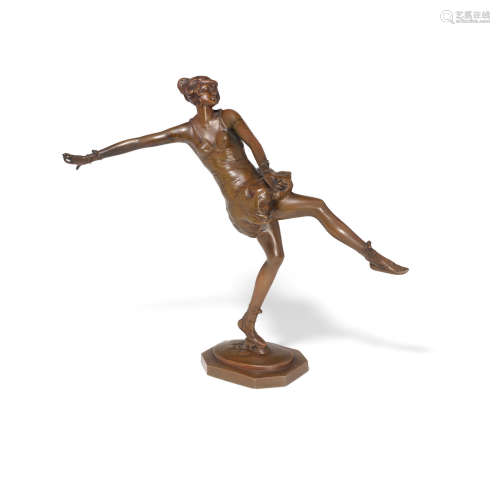 A PATINATED BRONZE FIGURE OF A DANCER  After a model by Bruno Zach (Austrian, 1891–1945)signed Bruno Zach and stamped ARGENTOR WIENheight 13in (33cm)