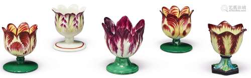 FIVE ENGLISH POTTERY TULIP-FORM ICE-CUPS, CIRCA 1815-25