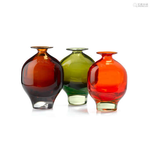 Three Antonio Da Ros Glass Flaconcino Su Base Vases  1963For Vetreria Gino Cenedese, paper label to one example MURANO cenedese VETRI 8/63.height 8in (20cm)