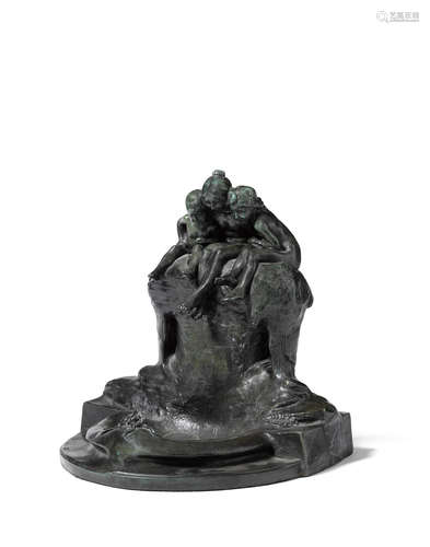 A patinated bronze group: Fontaine Jeunesse ou Fontaine aux Grenouilles   After Max Blondat (1879-1926)inscribed MAX BLONDAT.height 14in (36cm); width 12in (31cm); depth 15in (38cm)