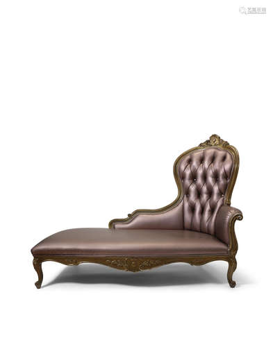 A Silik Giltwood and Upholstery Chaise Longue  circa 2001Model 599.height 47 1/4in (120cm); width 60in (152.4cm); depth 28in (71.1cm)