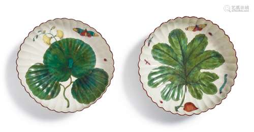 TWO CHELSEA 'HANS SLOANE' FLUTED DEEP DISHES, CIRCA 1758-60