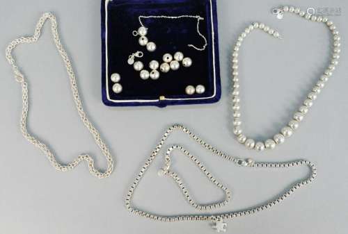 Two cultured pearl necklaces, one with 14K white gold