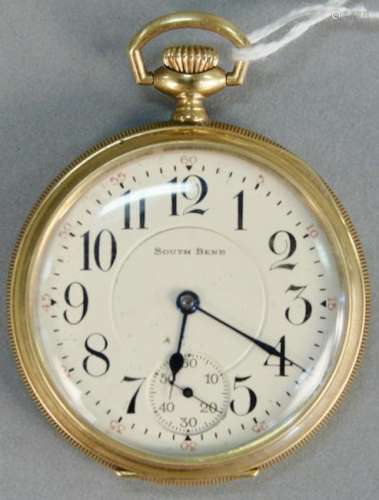 14K South Bend open face pocket watch. 49mm.