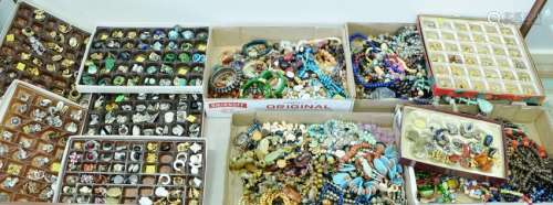 Nine tray lots of beaded necklaces along with five tray
