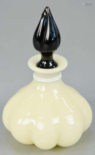 Steuben ivory glass perfume bottle, having black jade
