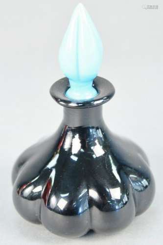 Steuben black Jade glass perfume bottle, with blue jade