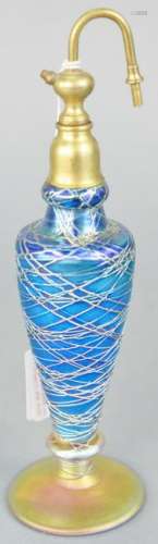 Durand Art Glass perfume bottle, blue threaded design