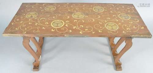 Japanese parcel gilt and red lacquer writing table,