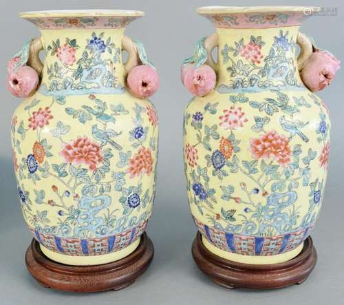 Pair of Chinese porcelain peach vases, having molded