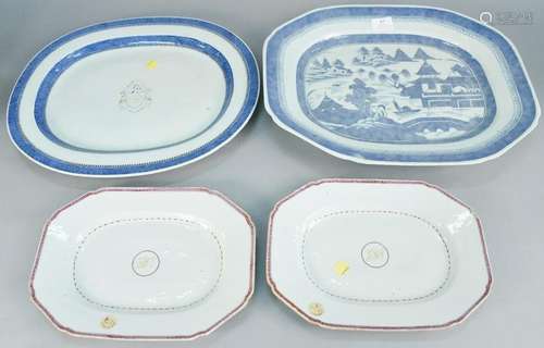 Four platters to include three Chinese export porcelain