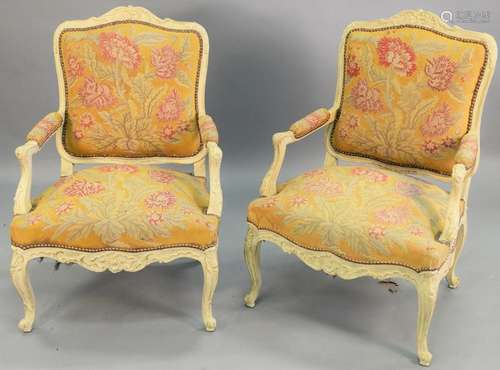 Pair of Louis XV style fauteuil, with needlepoint