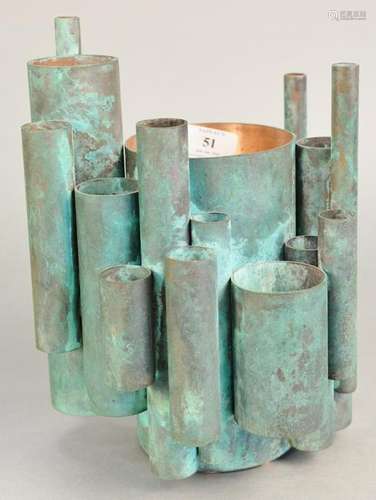 Sergei Gritsay brutalist copper vase sculpture, signed