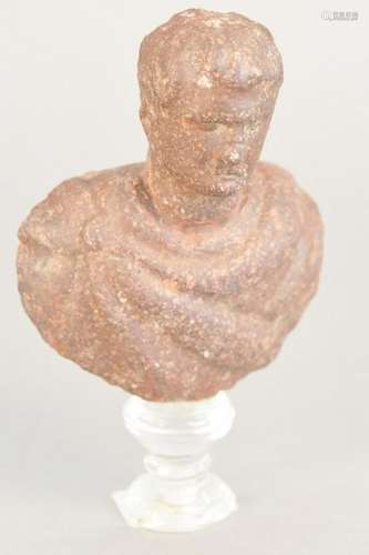 Carved Italian stone bust on glass base, total ht. 6