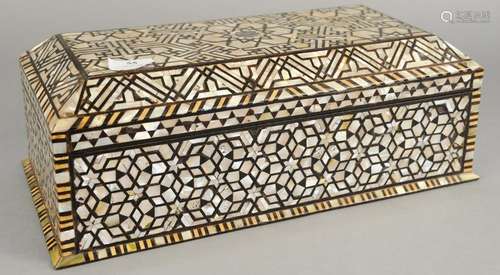 Mother of Pearl inlaid lift top box with fitted tray