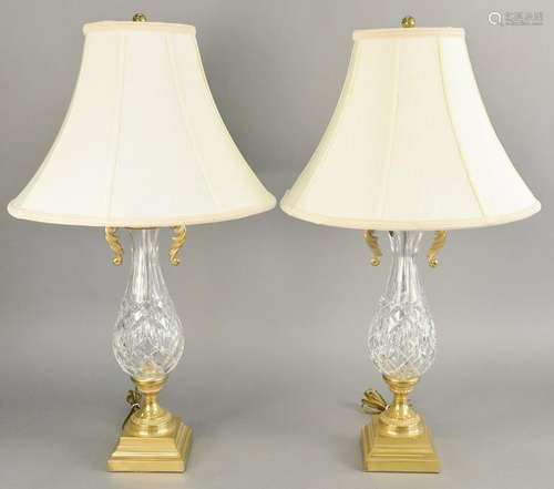 Pair of Waterford crystal lamps with brass bases and