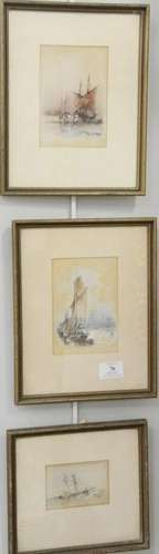 Three Frank Norie paintings, watercolor, 