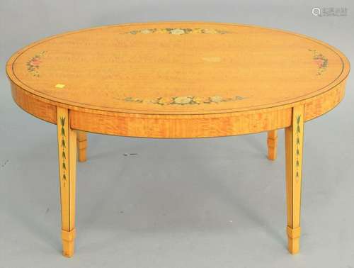 George III style oval paint decorated coffee table, ht.