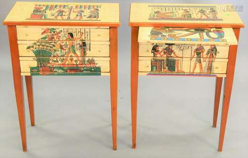 Pair of Egyptian style three drawer stands, with