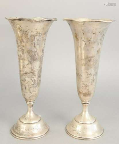 Pair of sterling silver Back Starr and Frost tall vases