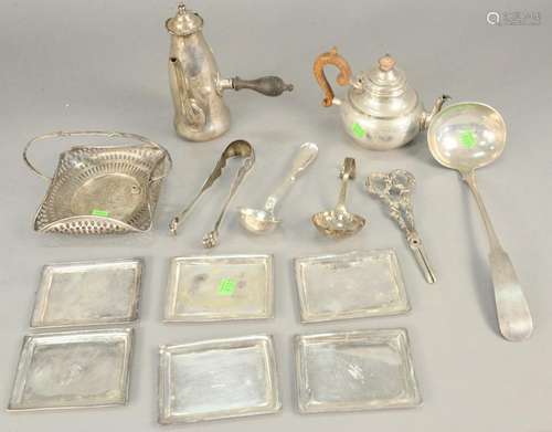 Silver lot, with two pots, small basket, grape shears