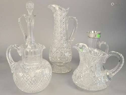 Five American Brilliant cut glass pitchers, one with