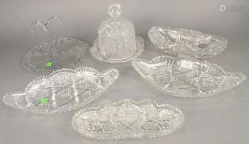 Six American Brilliant cut glass pieces, four are ice