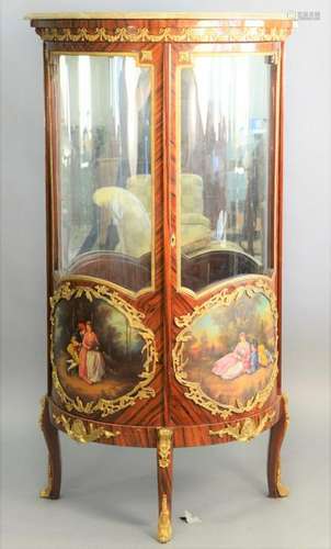 Louis XV style bowed glass Vitrine with marble top. ht.