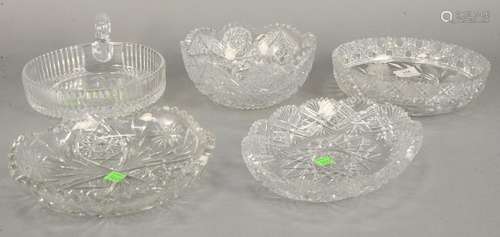 Group of five American Brilliant cut glass bowls,