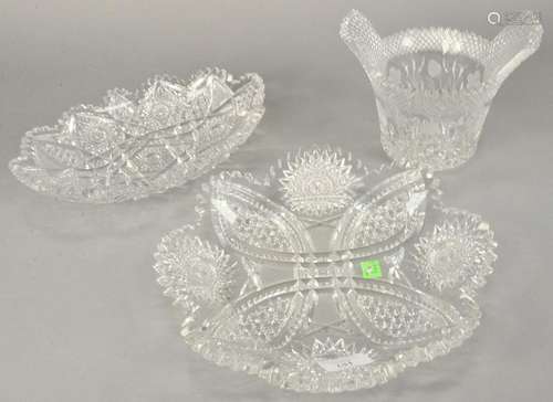 Three American Brilliant cut glass pieces, having round