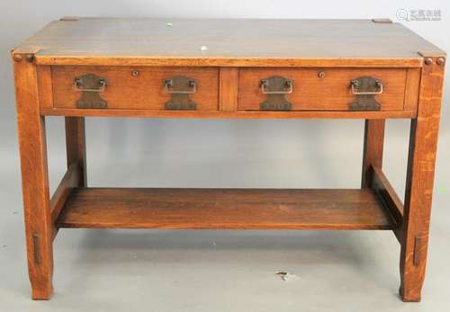 Arts & Crafts mission style oak library table, manner