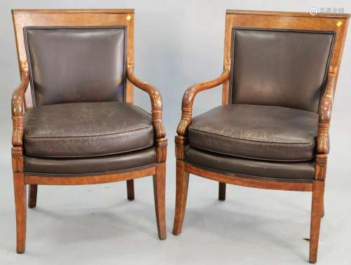 Pair of Continental style armchairs, with dolphin arms,