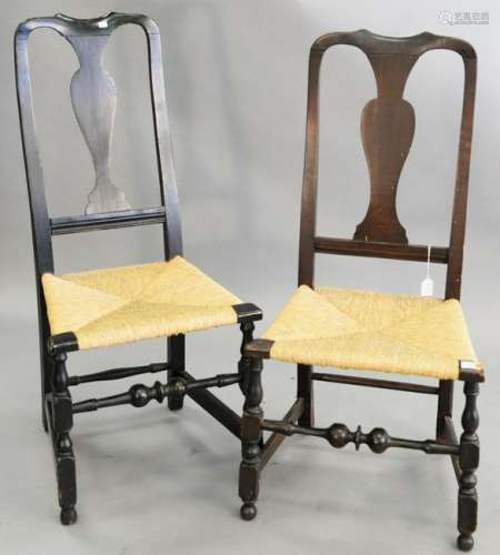 Two Queen Anne side chairs, each having crest over