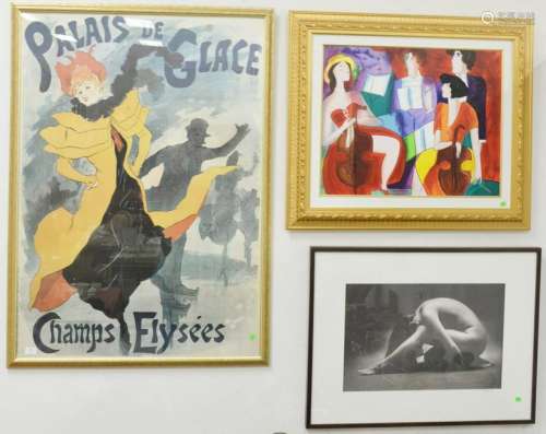 Three framed pieces, Harvey Edwards, lithograph, nude,