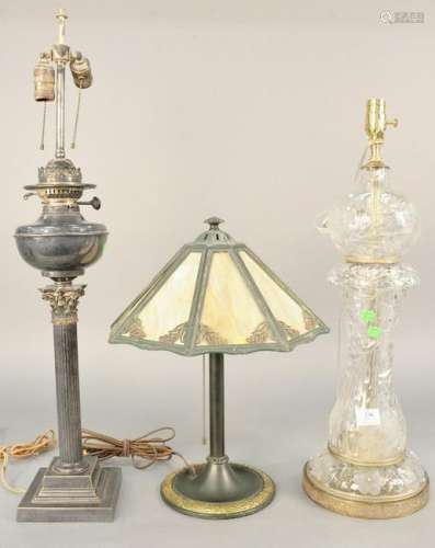 Three table lamps, to include a Victorian silver plated