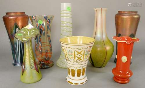 Eight art glass vases, Bohemian glass, Art Nouveau, Loe