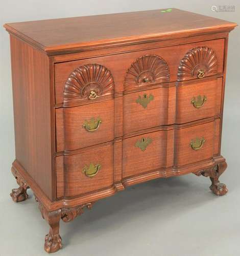 Custom Mahogany block front three drawer chest, on ball