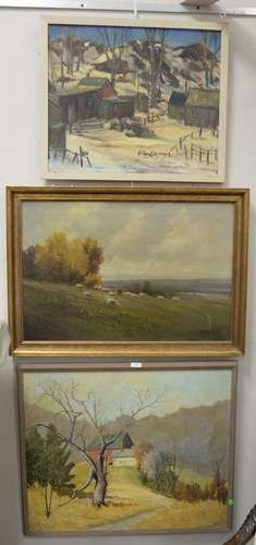 Three Paintings, oil on canvas, winter landscape,