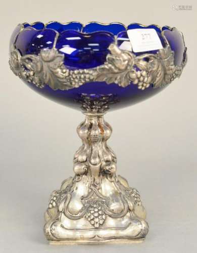 Cobalt blue compte mounted with repousse silver, fruit