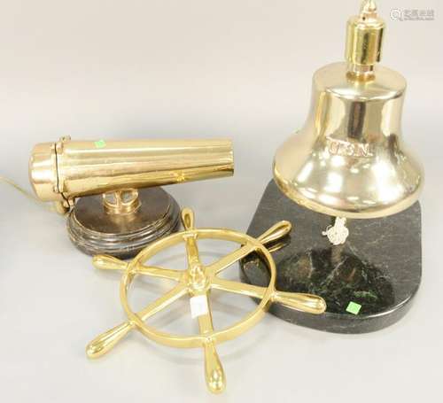 Three piece lot, to include ships bell, boats wheel,