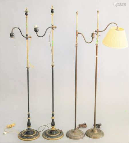 Two pairs of Vintage Brass Floor lamps, adjustable heig